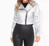 Women's Soft Real Leather Cropped Silver Metallic Biker Short Handmade Jacket