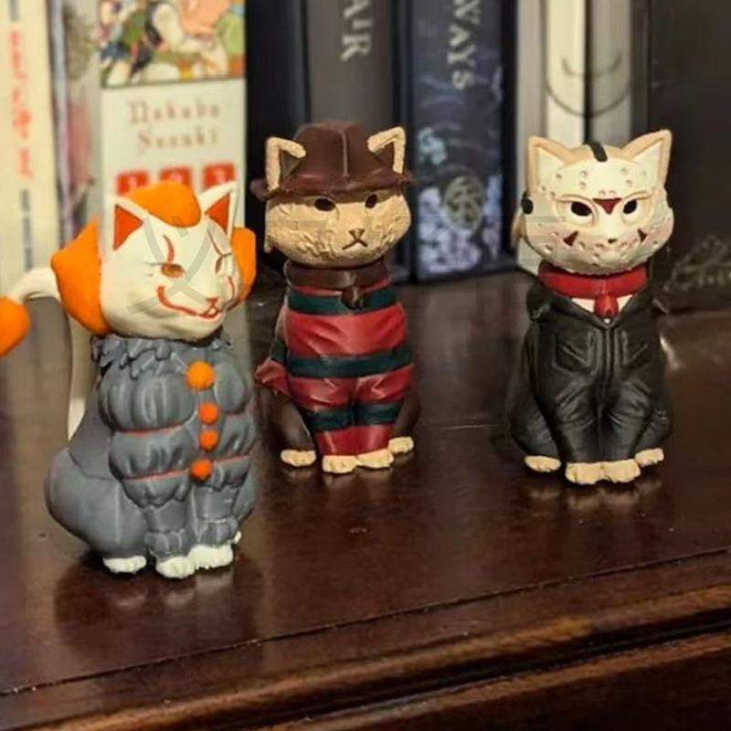 Mini Adorable Horror Character Cat Figurine Spooky Sculpture Home Desktop Decoration