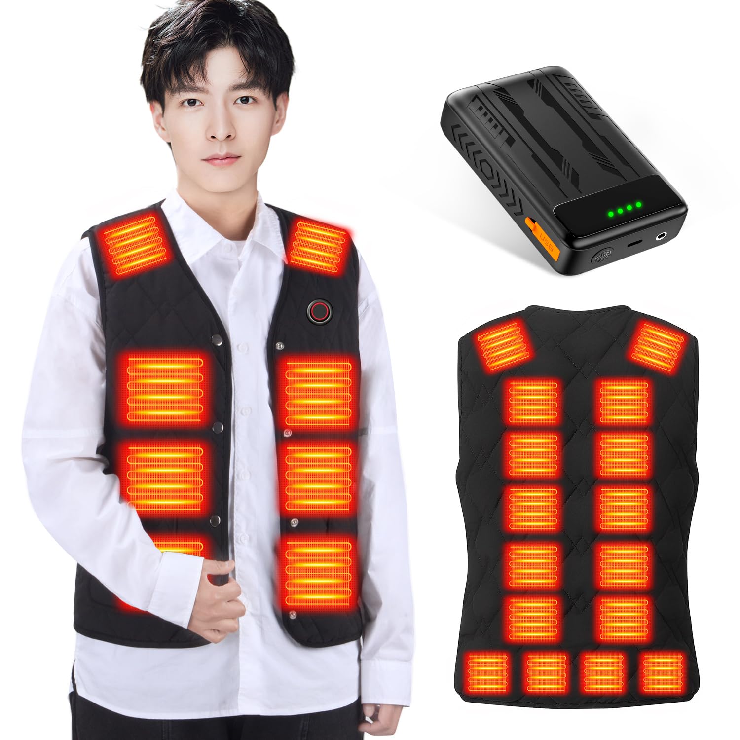 

KLIFE Electric Heated Inner Heated Vest Front and Back Heating DC High Mobile Phone 3 Temperature Fast Made with Cold Weather Electric Heated Clothing