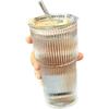 Taza Rayada con Tapa y Pajita Transparente para Café con Leche Helado