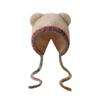 Fashion Bear Ear Knitted Woolen Hat Windproof Thickened Beanies Cap Keep Warm Ear Protection Cap for Women