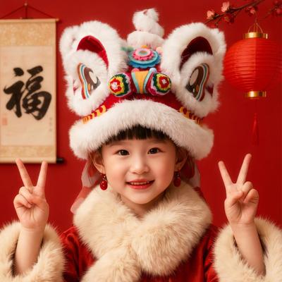 Spring Festival Lion Dance Headgear DIY Material Kit Handcraft for Chinese New Year Home Party Decor