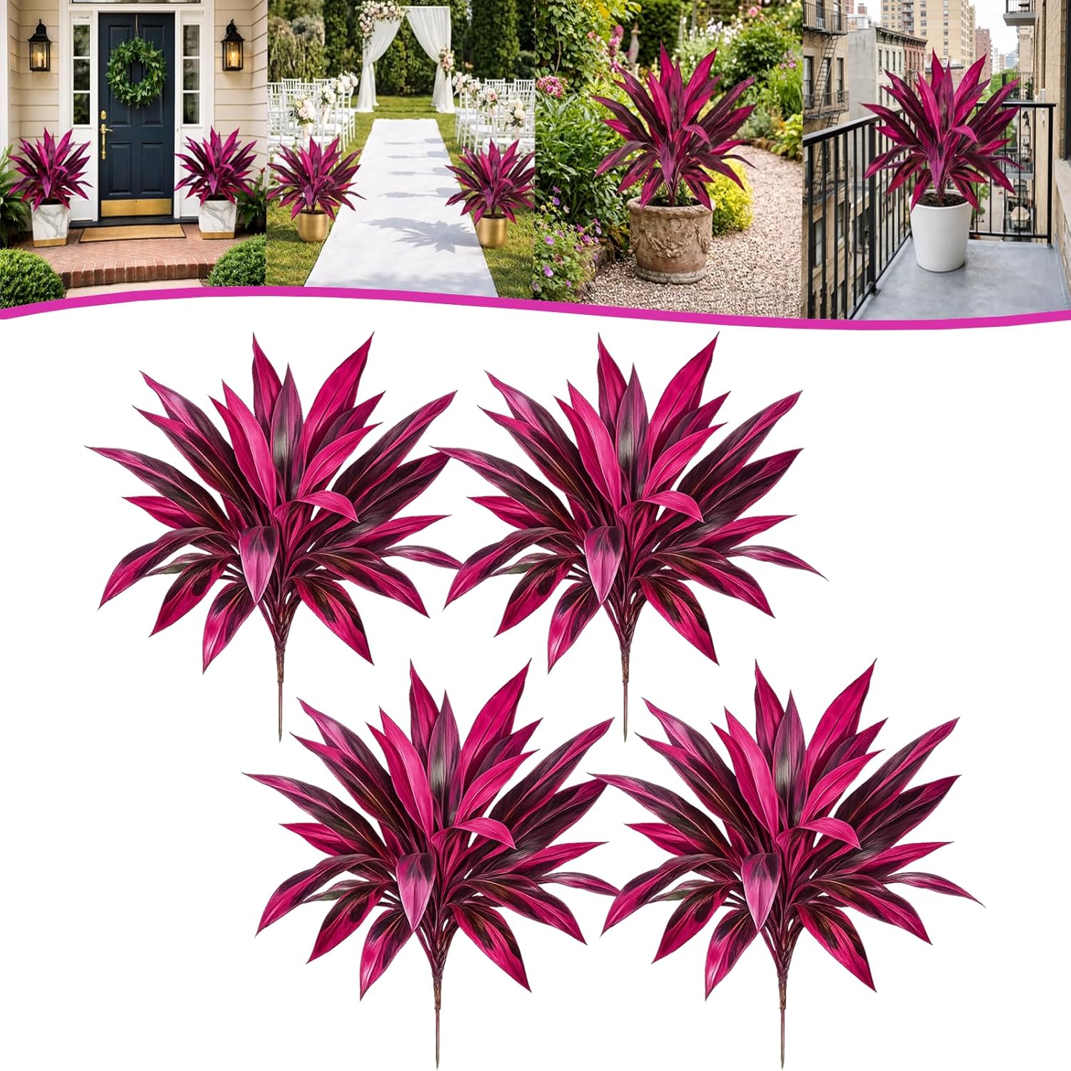 

Large Realistic Artificial Boston Fern & Dragon s Blood Tree Artificial Turf UV Resistant Red Cordyline Ti Plants Red/Pink Vibrant Purple Leaves 4pcs