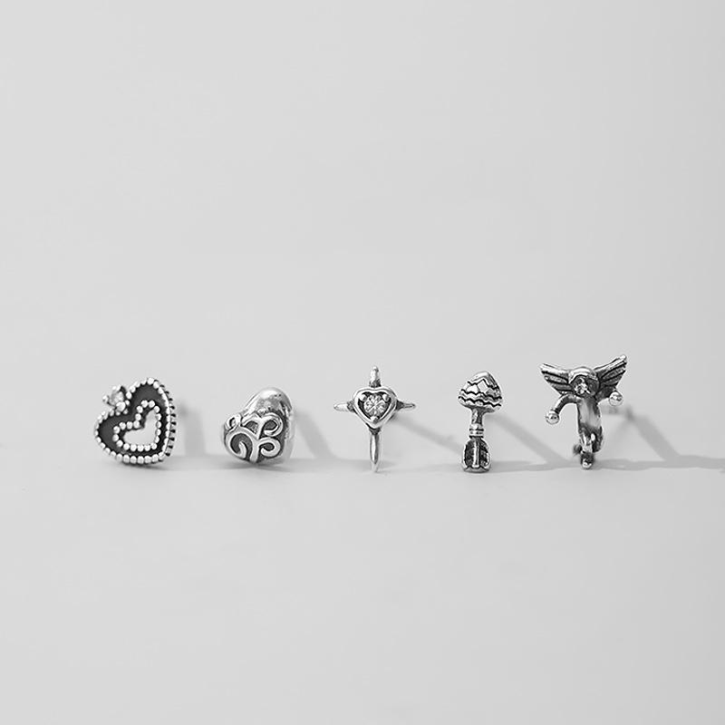 Design Sense Heart Earrings Women'S Court French Retro Earrings Cupid'S Arrow Cross Ear Bone Earrings