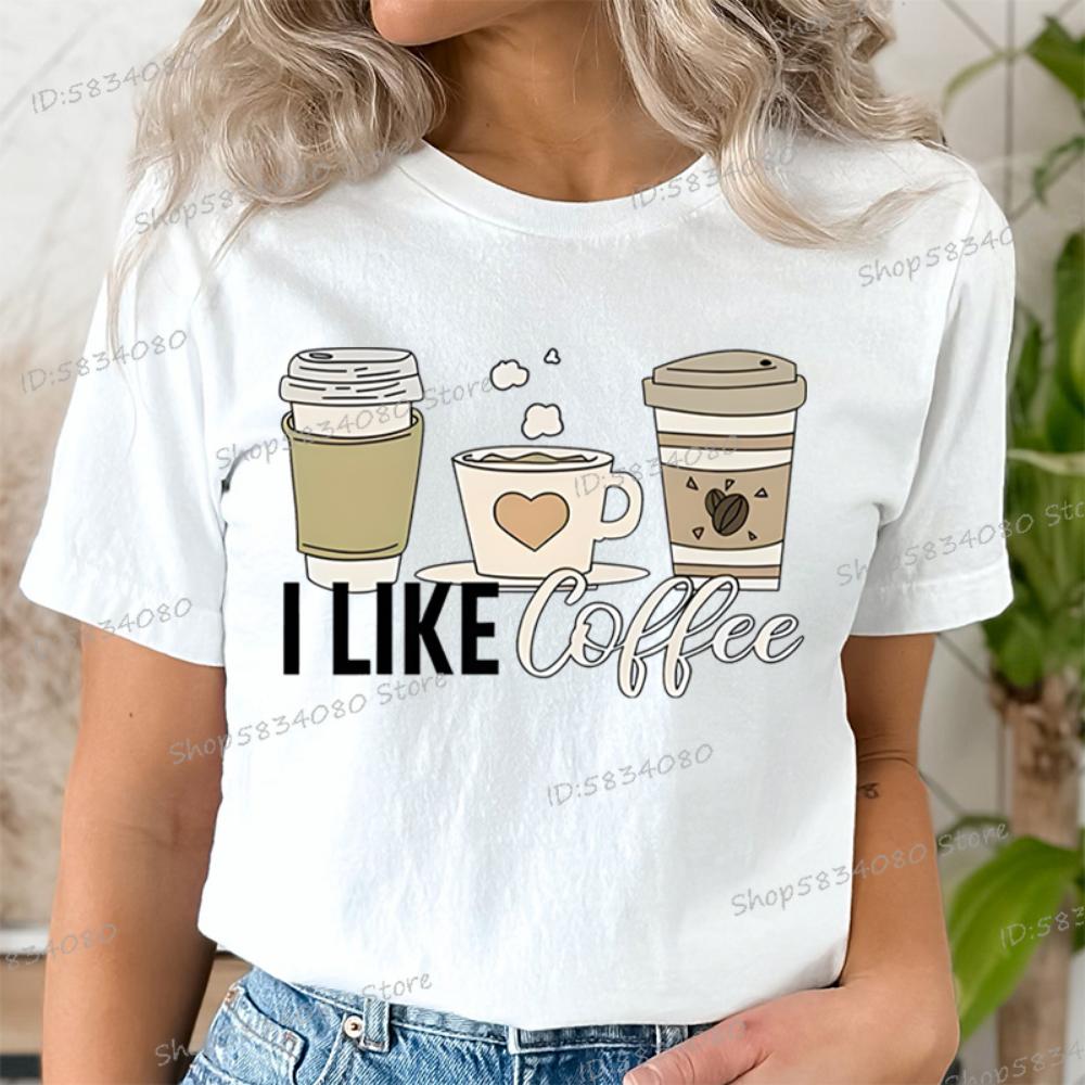 Short Sleeve T-shirt for Coffee Lover Crew Neck Women Fashion Summer Clothes I Love Coffee Graphic Tee Girl Coffee Party T-shirt