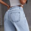 Women's Mid- Stretch Jeans Fashion Straight Leg Denim Pants With Pockets