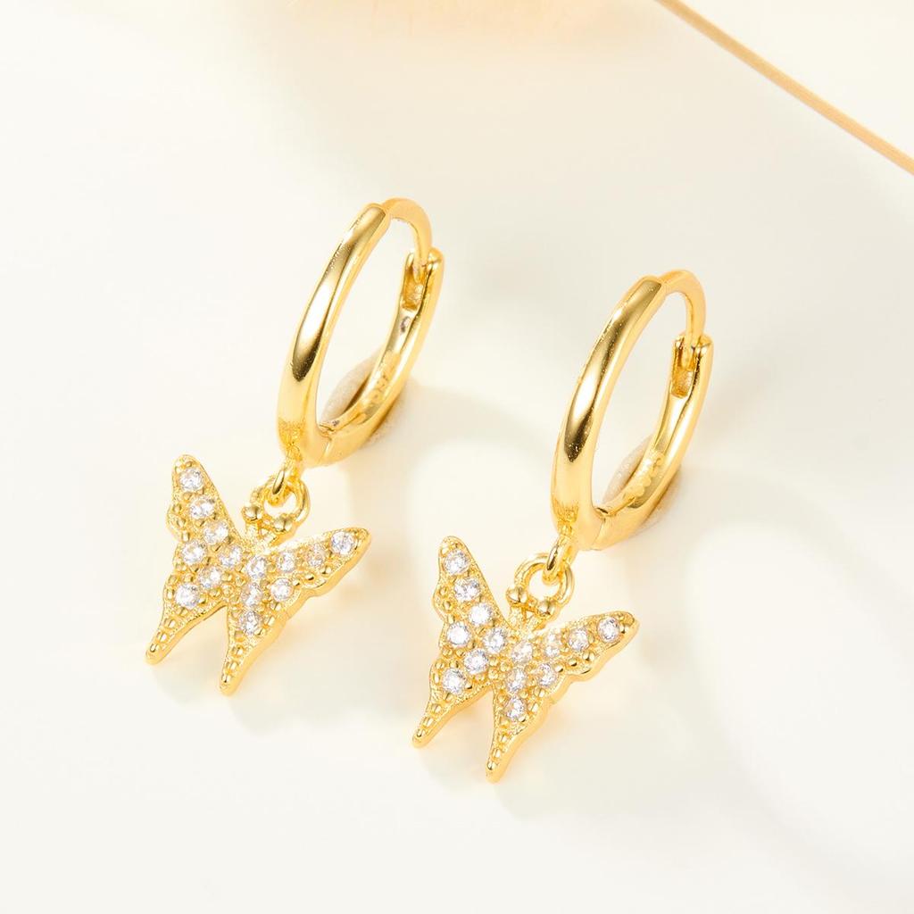 S925 Sterling Silver Diamond-Inlaid Butterfly Stud Earrings - Elegant, Niche Forest Style
