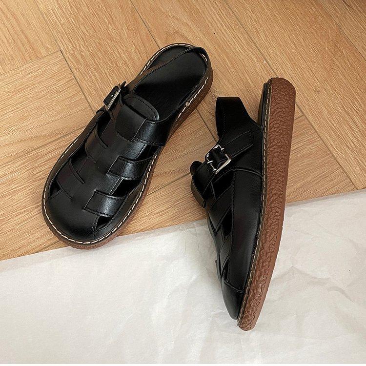 

Сандалии женские 2025 новые женские туфли летние корейские версии сумка голова плоская подошва студенческие сандалии женские слово римские туфли женские 40 чёрный