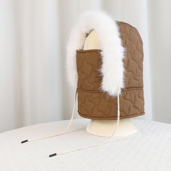 Lei Feng Hat with Soft Plush Inner Fluffy Fur Edge Winter Face Guard Head Cap Adjustable Drawstring Headgear