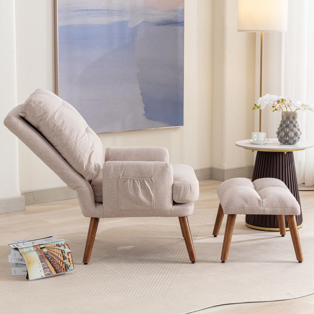 Lounge Chair with Footrest, Backrest Adjustable In 5 Stages, Reclinable, Chair with Side Tray