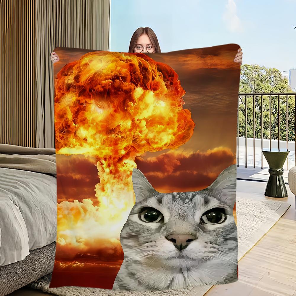 Cute cartoon funny cat meme abstract Flannel warm comfort soft plush blanket for sofa living room hogar bedroom travel gift home