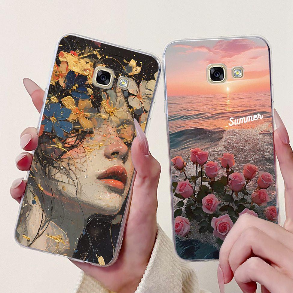 Clear For Samsung A5 2017 Case A520F Cute Cat Fashion Flower Funny Cool Painted Back Cover For Samsung Galaxy A5 2017 Phone Case