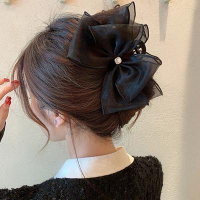 Modische Tüll-Haarklammern mit großem Schleifenknoten für Damen, Elegante Schleifen-Haarnadel, Pferdeschwanz-Klammer, Süßes Haarschmuck-Accessoire
