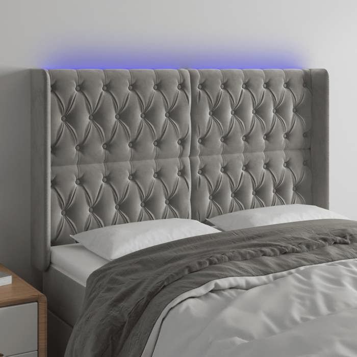 VidaXL LED Headboard Bedroom Furniture Double Bed Accessory Head of Bed Frame Interior Light Grey 3124438