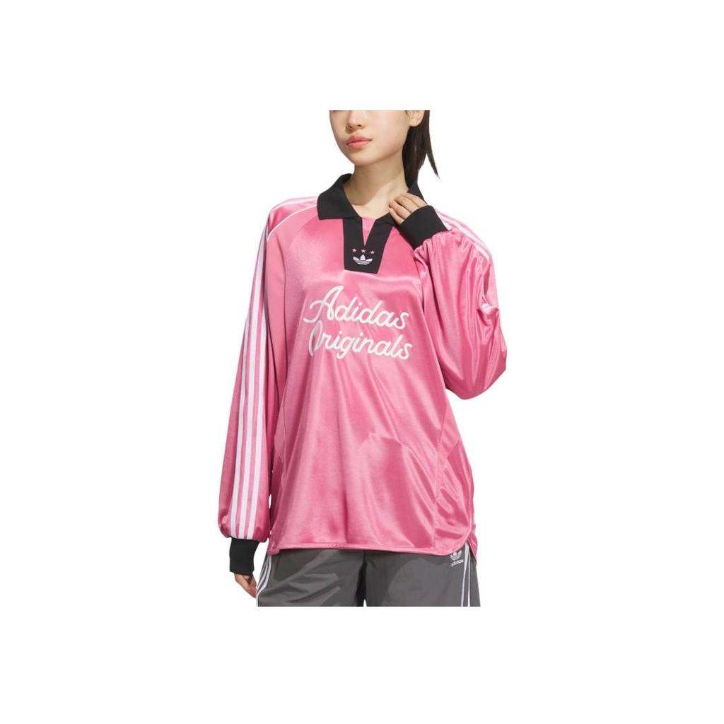 Adidas Originální Pohodlné Módní Polo Tričko s Dlouhým Rukávem Unisex topy Růžové JD1128