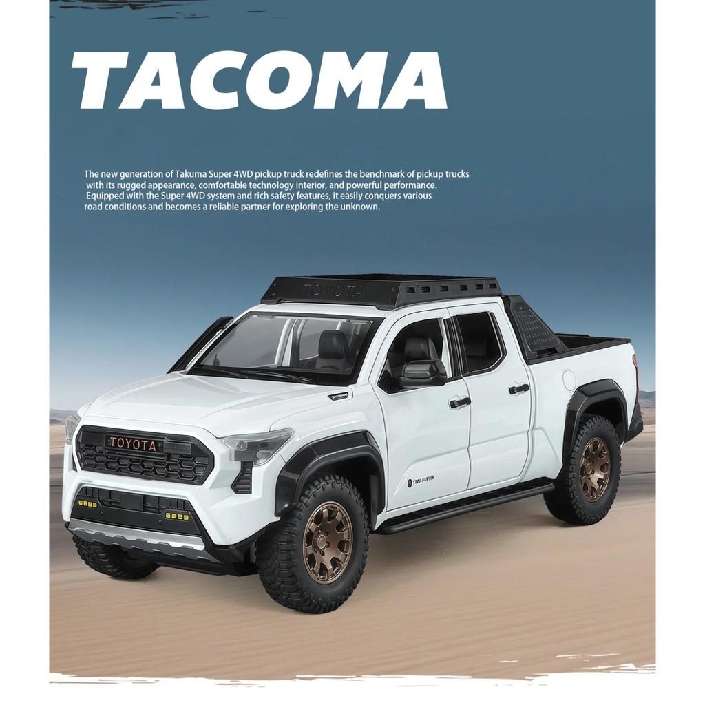 1/22 TOYOTA Tacoma Alloy Pickup Car Model Diecast Metal Off-Road Vehicles Car Model Simulation Sound and Light Children Toy Gift