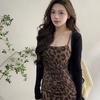 Pure desire sexy vest suspender leopard print dress women's summer new waist thin hip long skirt