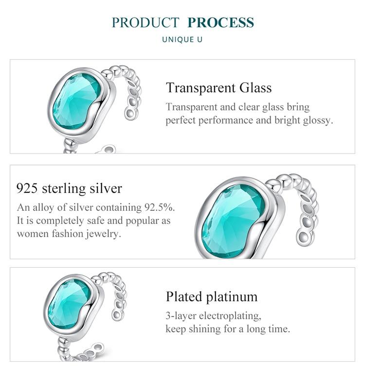 BAMOER 925 Sterling Silver Synthetic Paraiba Earrings and Ring Jewelry Set for Women Birthday Christmas Gift Fine Jewelry