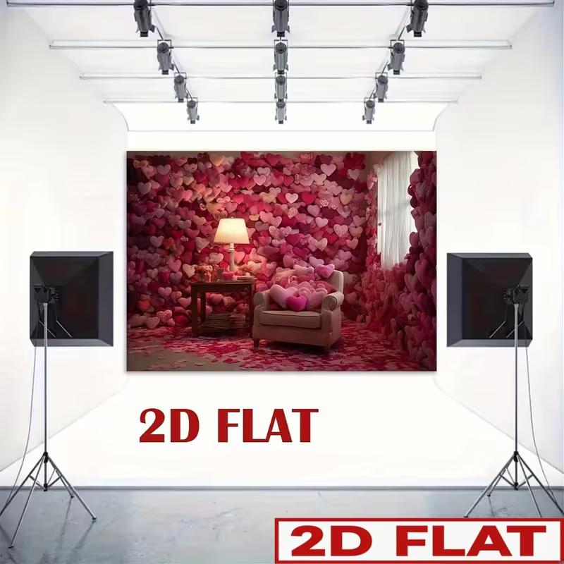 

2D Valentine s Day Photography Background, Cozy Heart Room with Chair Lamp Romantic Decor Banner 47.2x31.5inch/120*80cm