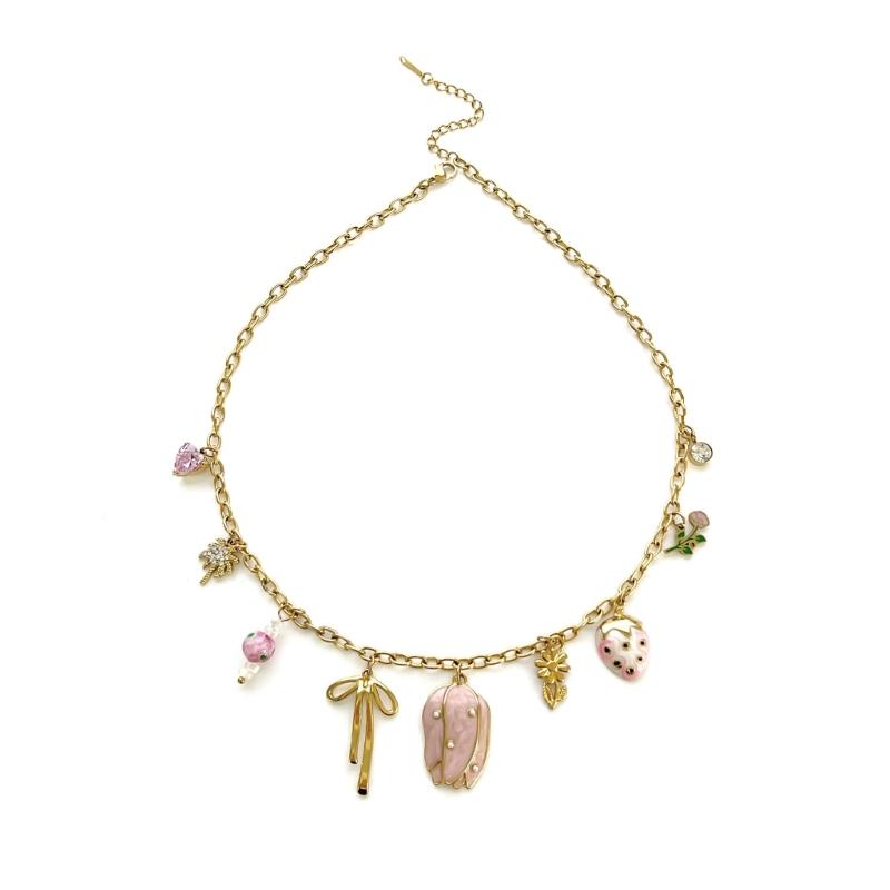 Stylish Multi Pendant Bowknot Flower Necklace For Women Adjustable Length Neckchain Everyday Wear Jewelry 1