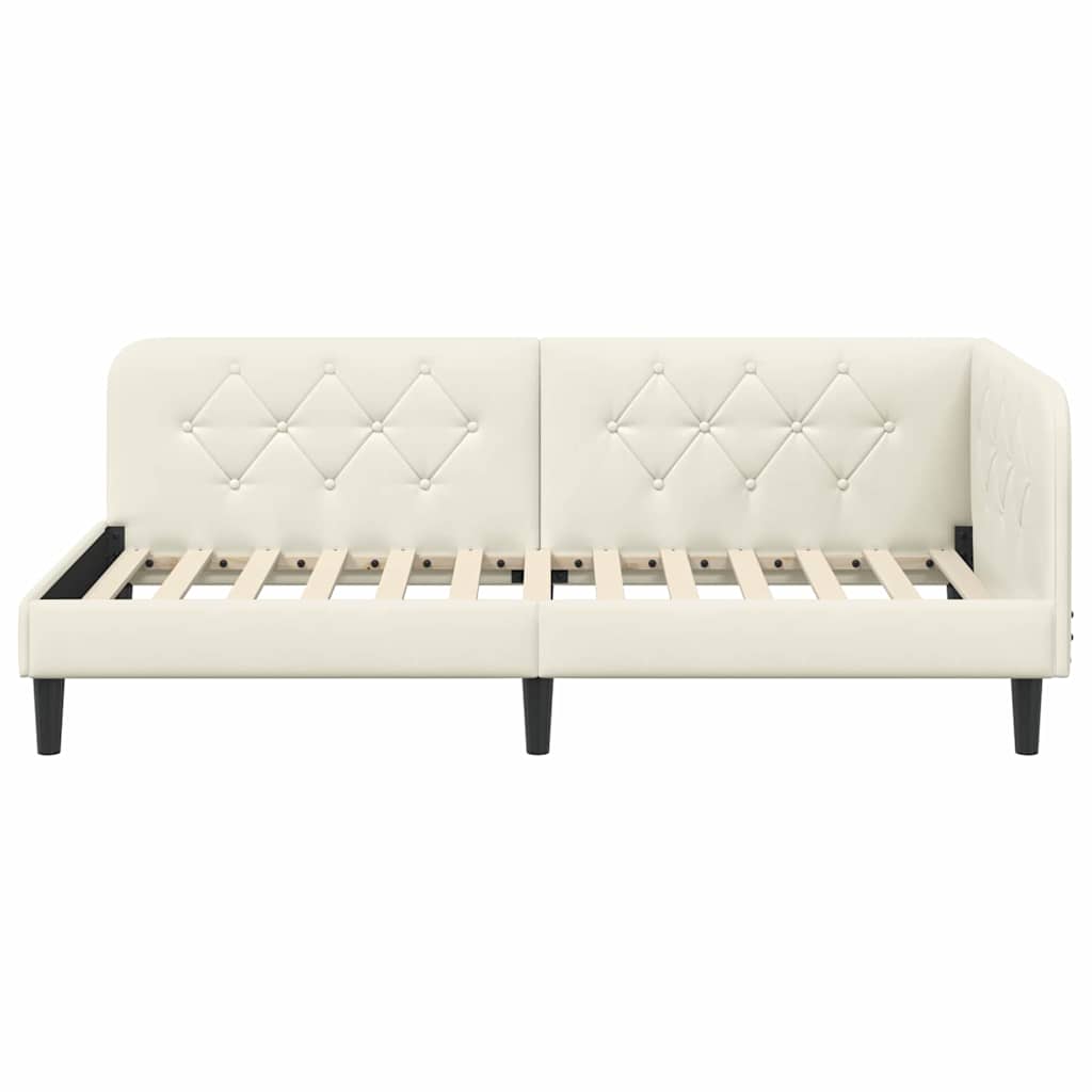 Corner Bed Frame Cream 90 X 200 Cm Velvet