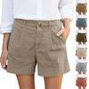 Women's Soft Cotton Linen Shorts Pockets Soft  Button Closure No Zipper Slim Fit Shorts
