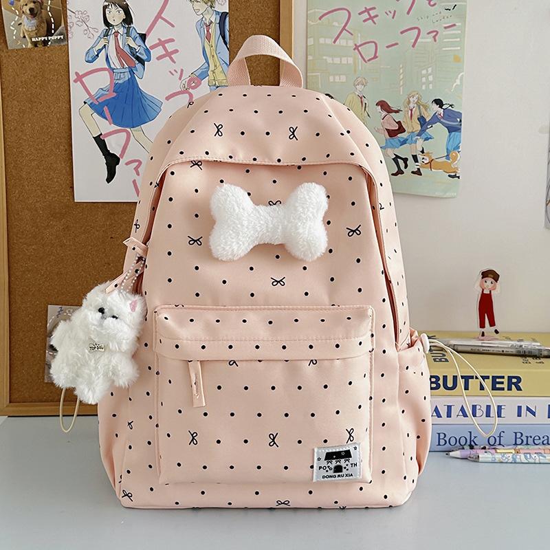Schoolbag New Schoolbag Female Junior High School Girl Girl Heart Polka Dot Bow Versatile High Value Female Student Backpack