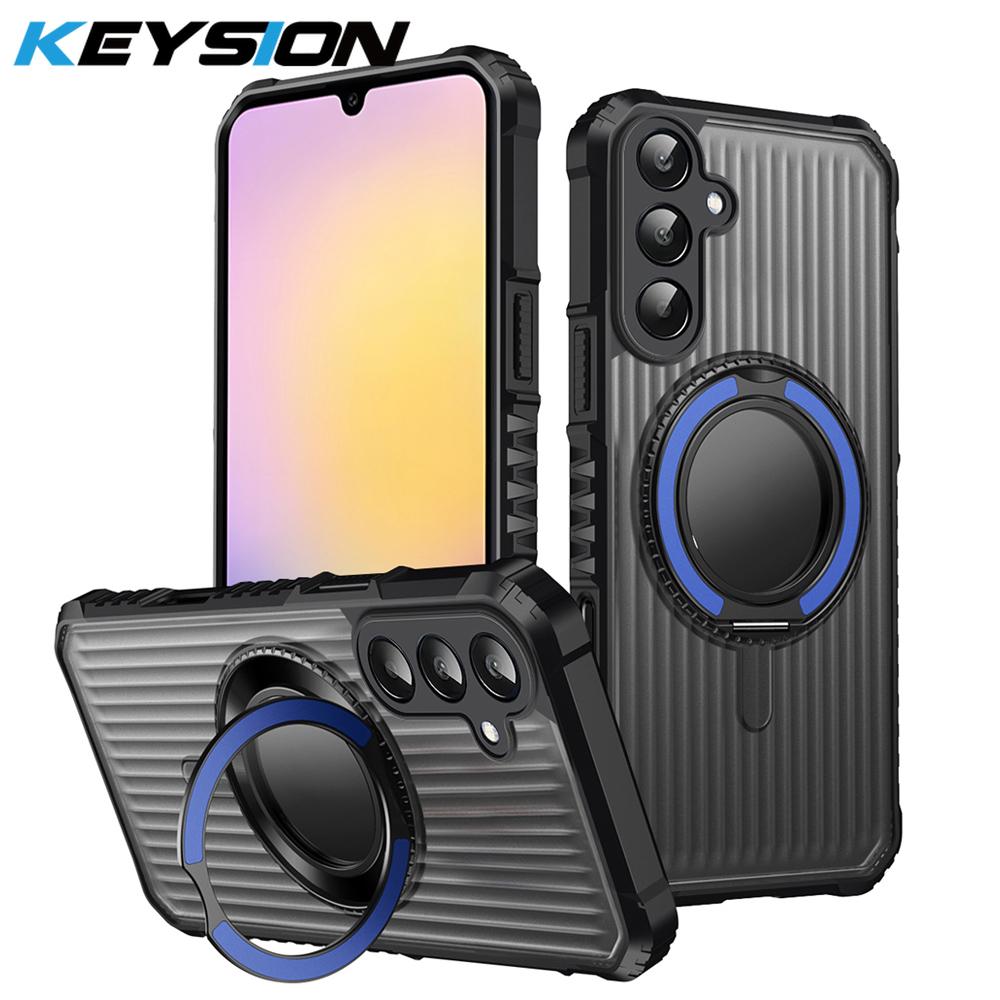 

KEYSION 360°Rotating Ring Stand Case for Samsung Galaxy A54 5G A34 A14 4G Matte Transparent Magnetic Shockproof Phone Back Cover for Samsung A54 5G синий