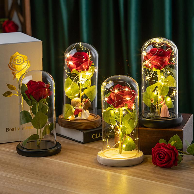 Rose Galaxie Cadeau pour petite amie Fleur éternelle dans une boîte transparente Cadeaux de Fête des Mères Fleur de Rose Ornement de bureau rosas eternas