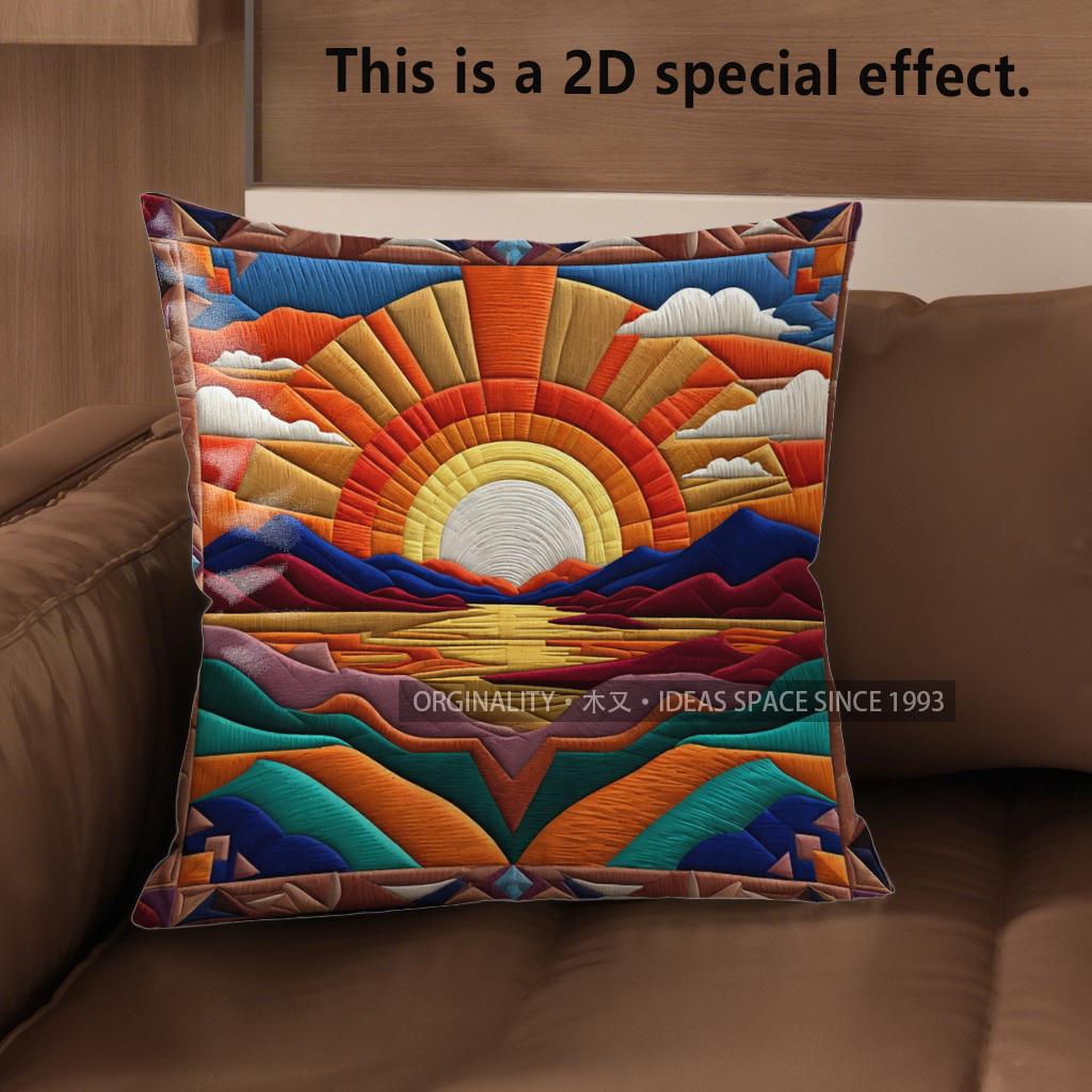 2D Desert Sunset Boho Throw Pillow Covers** Pattern Cushion Cover Suitable For Sofa Bedroom Car Pillow Cover
