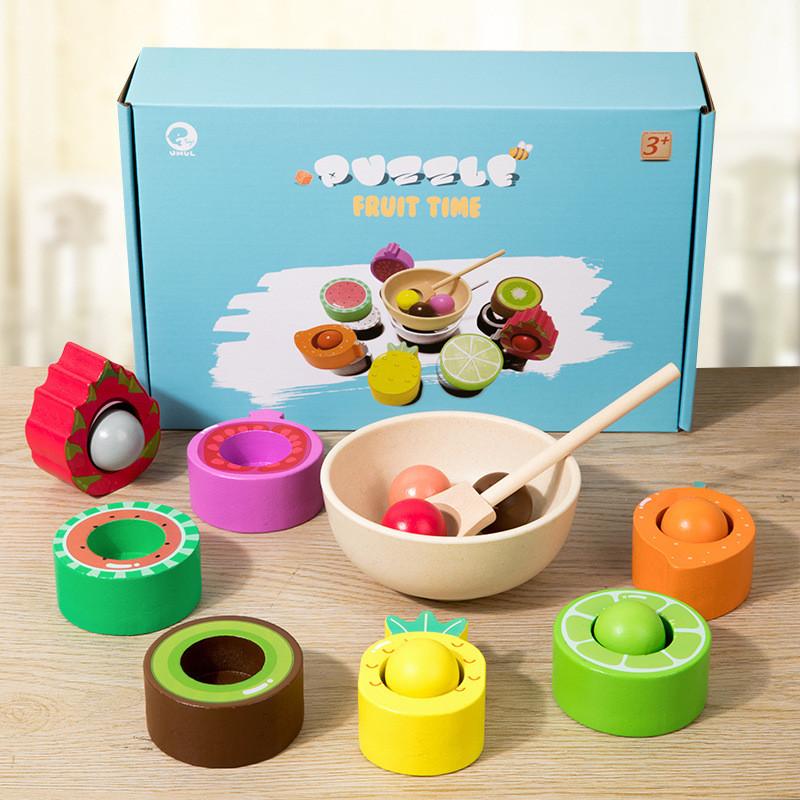 Montessori Wooden Sorting Cups Baby Brain Training Toy With Fruit Color Matching