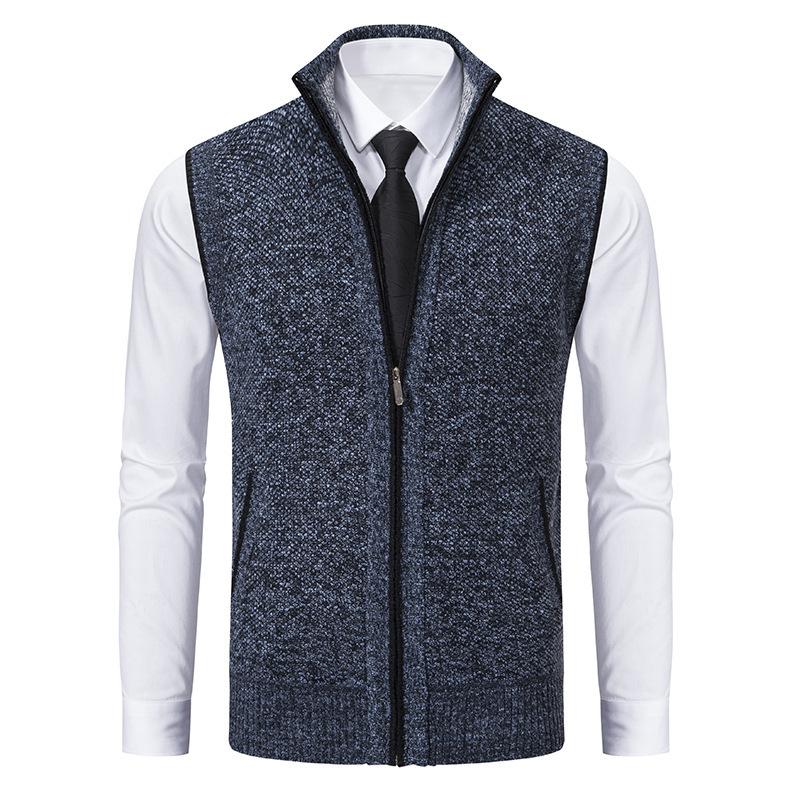 Vest Men's Knitted Sleeveless Sweater Wool Velvet Zipper Cardigan Turn Down Pullovers Turtleneck Sweatercoat Knit Waistcoat