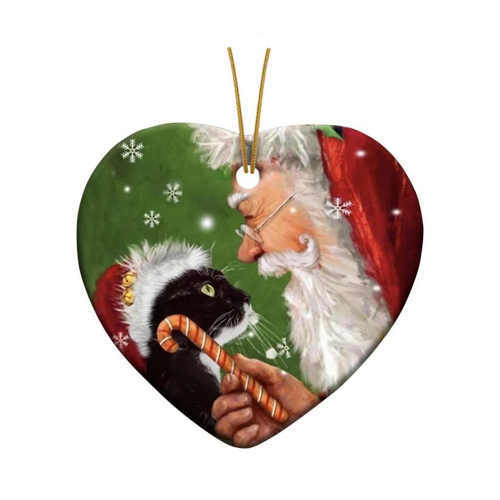 Joyful Acrylic Santa Claus And Cat Decorative Hanging Ornament For Christmas Cheer