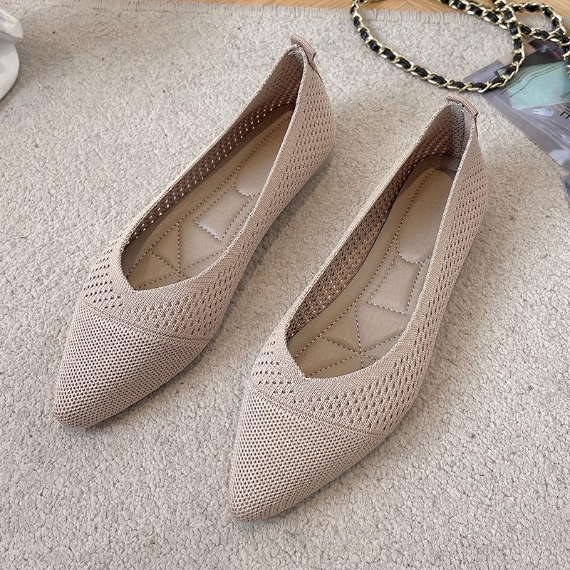 Flat Shoes for Women Fashion 2024 New Solid Colour Knitting Female Casual Ballet Flats Footware Breathable Mesh Comfort Loafers
