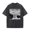 Retro Acid Wash Oversized T-Shirt Seltsame Katze Fliegende Untertasse Vintage Grafik Lässig Herren Damen Sommer Oberteile