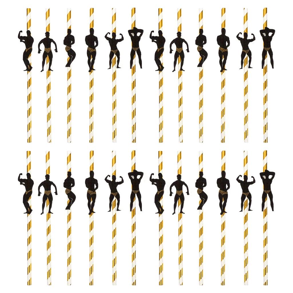 Kraft Paper Straws, Colorful Striped, Perfect For Party Decorations, Desserts, Pastries, Bars, And Drinks. 36 Pieces.