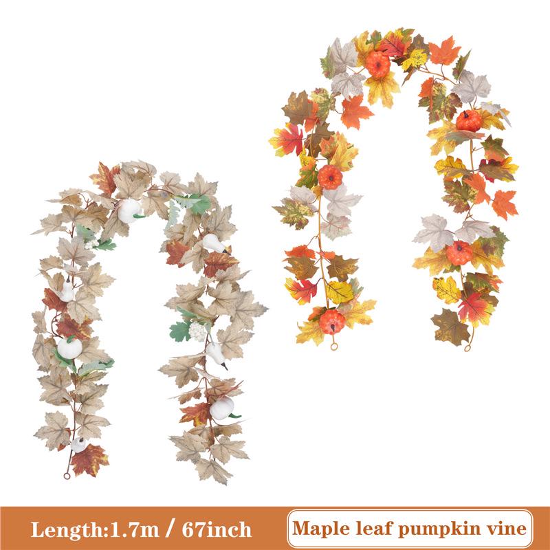 Autumn Harvest Maple Leaf & Pumpkin Vine Wreath for Living Room Decoration, Artificial Flowers & Greenery