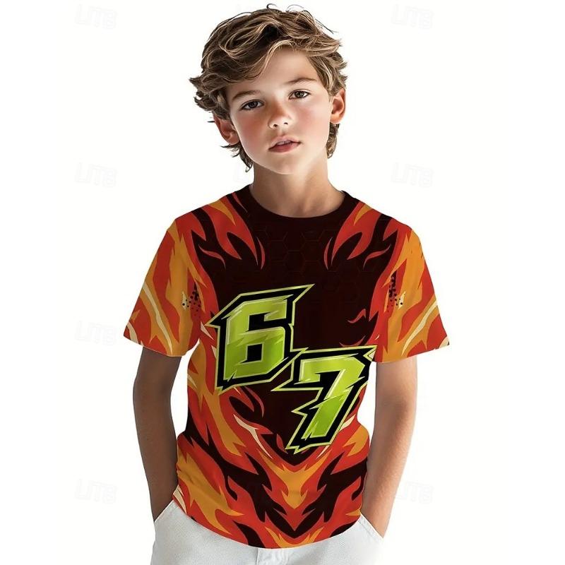 Unisex Boys  3D Graphic Funny Slang 67 T shirt Tee Short Sleeve 3D Print Summer Spring Sports Fashion 110cm