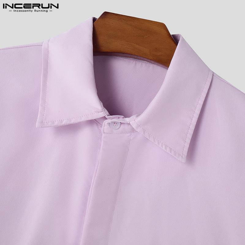 INCERUN Vară Bărbați Straturi Mânecă Scurtă Patchwork Nasturi Jos Oversized Neregulat Cămăși Topuri