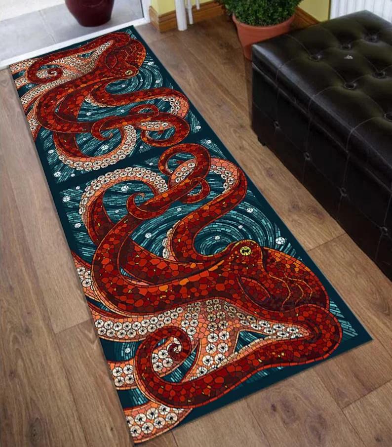 Oktopus Läuferteppich für Küsten-Wohndekor Maximalistisches Wohnzimmer und Schlafzimmer Teppiche