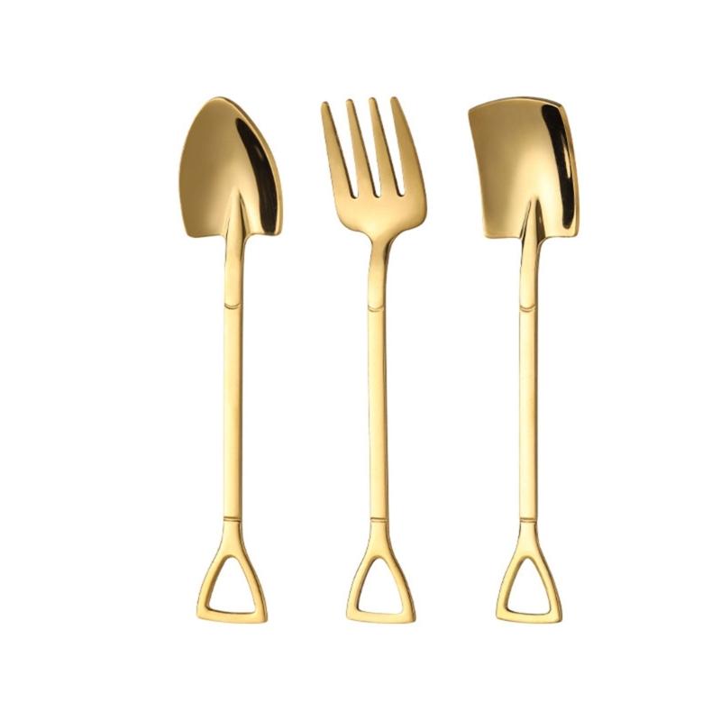 Set of 3 Steel Tea Spoon Small Household Ice Cream Spoons and Fork Kitchenwares