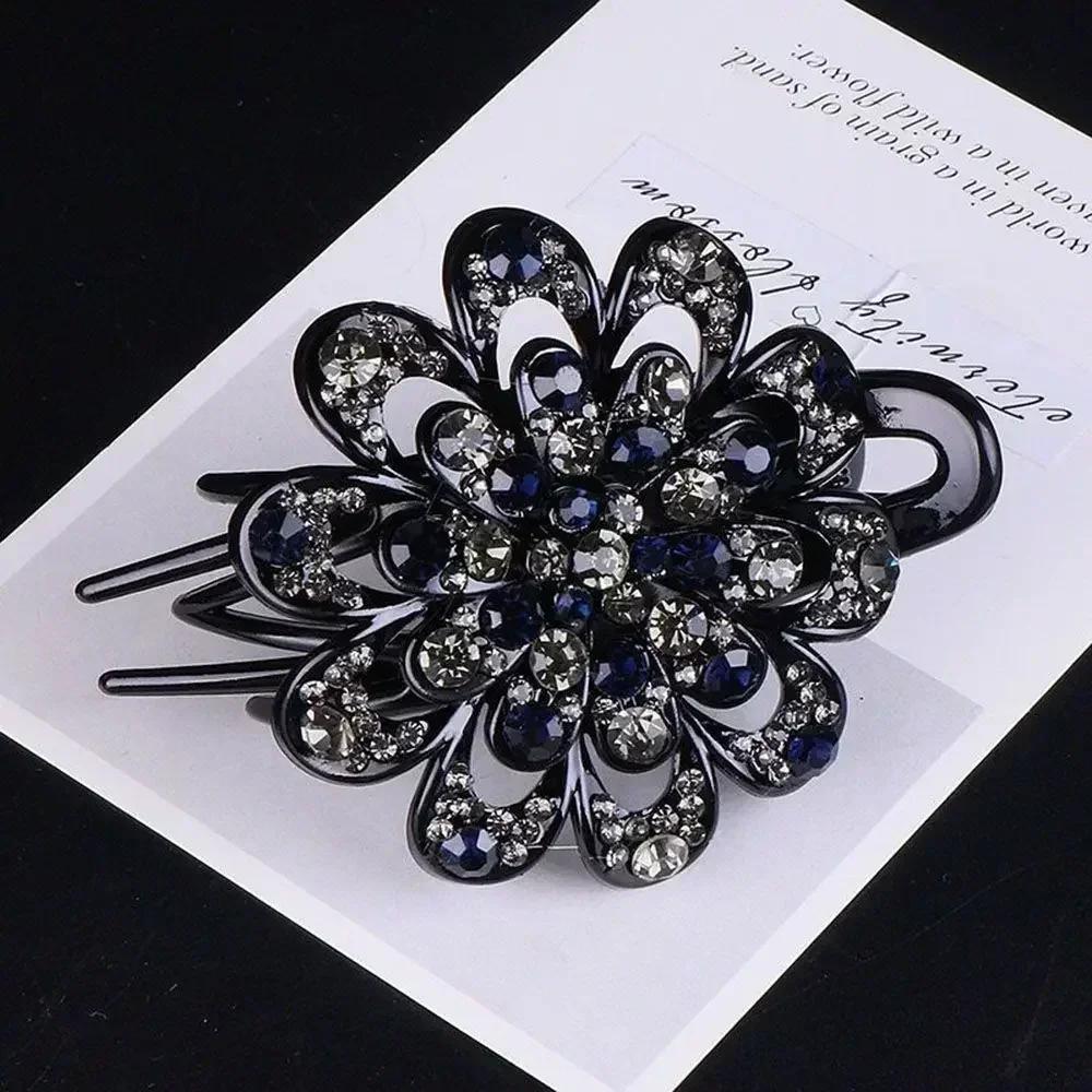 Shiny Rhinestone Hairpin Flower Leaf Duckbill Hair Claws Retro Hair Clips Accessories For Women Shinning Ponytail Headwear