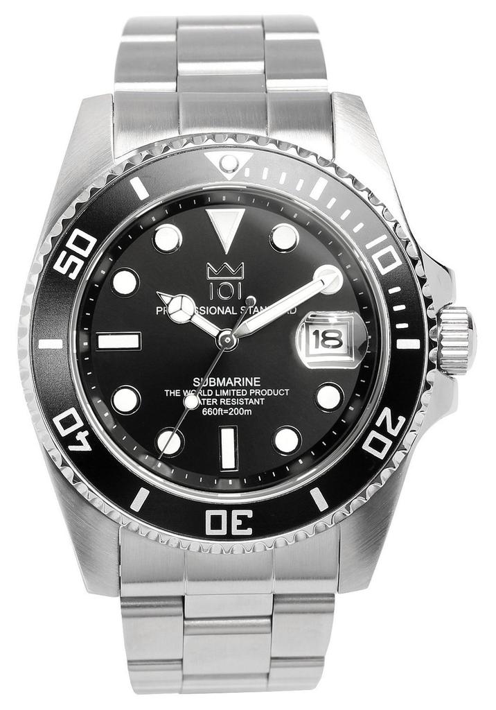 HYAKUICHI 101 Quartz Watch with Date 20 ATM Water No.1 Diver's Display, Resistance, HYAKU1-001 (Black)