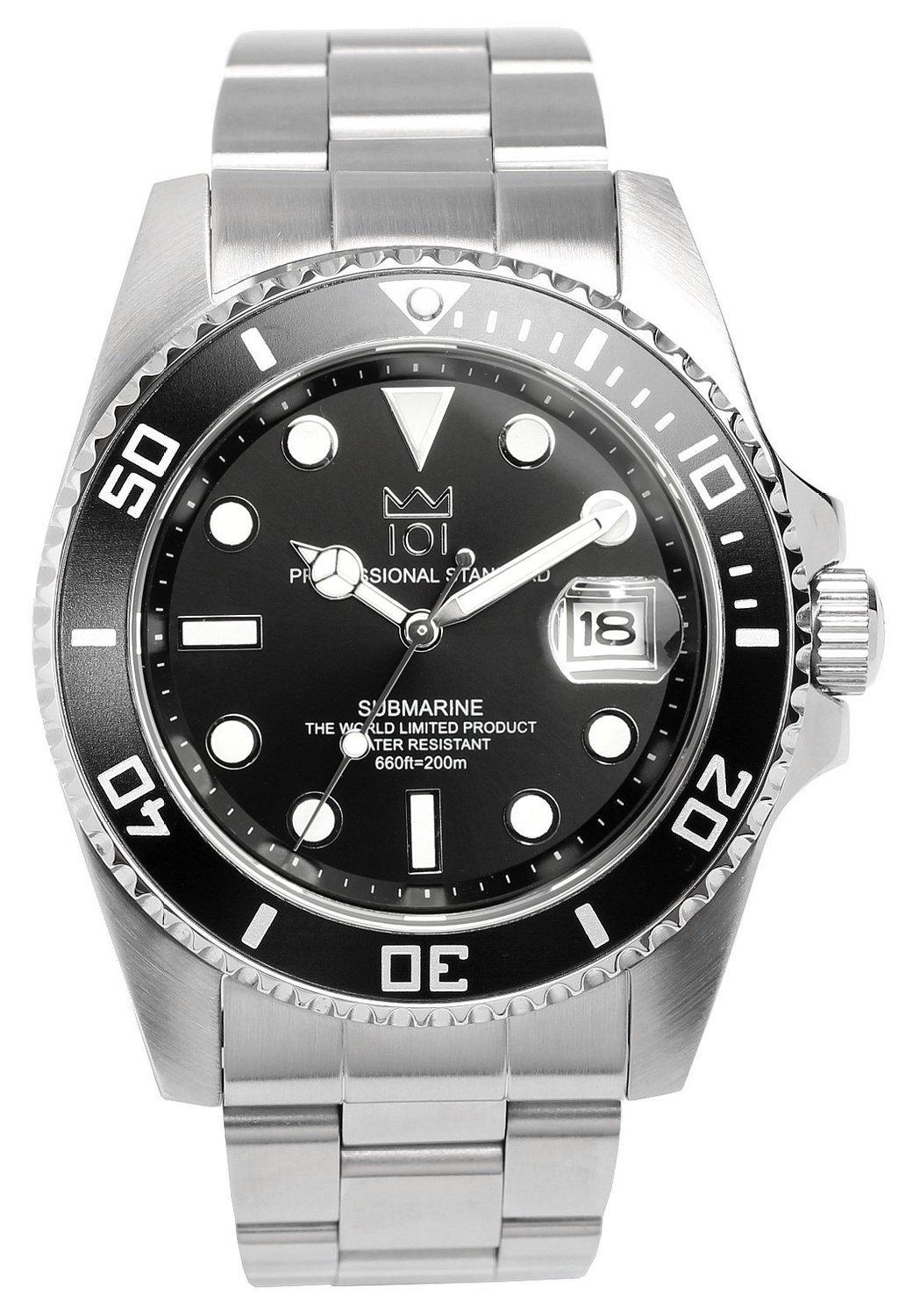 

HYAKUICHI 101 Quartz Watch with Date 20 ATM Water No.1 Diver s Display, Resistance, HYAKU1-001 (Black) чёрный