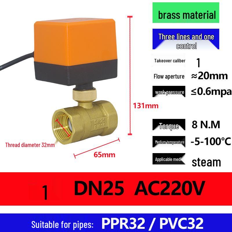 Electric Copper Ball Valve, Two/Three-Way Control, for 220V, 12V, 24V Systems - Ideal for AC, Fan Coil, Solar Applications, 4-Point Connection