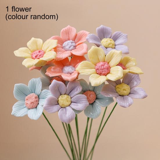 Fleur Céramique 3D Faite à la Main Fleur Artificielle Réaliste Décoration Bouquet de Fleurs Éternelles pour Salon Table à Manger Bureau Maison Décoration Vase