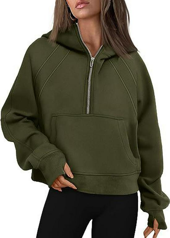 2023 Autumn/Winter Casual Sports Half-Zip Hooded Fleece-Lined Sweatshirt
