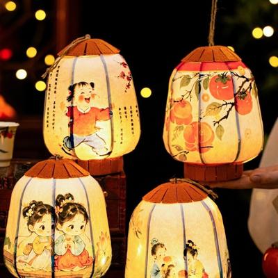 Traditional New Year Lantern Handmade Good Luck Luminous Lantern LED Lighting Decorative Portable Lantern Children's Festival