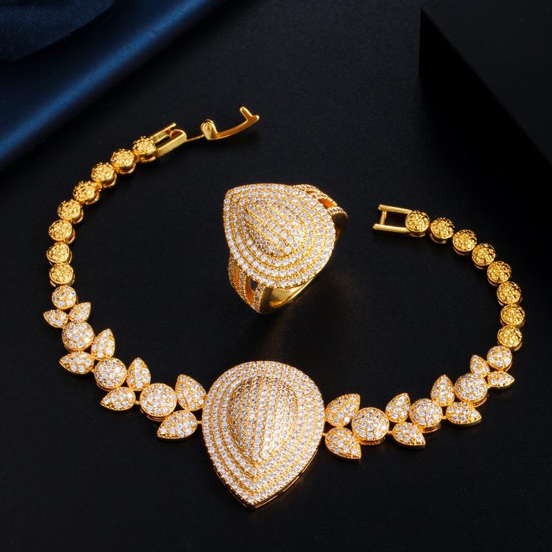 Ki0106 Popular Jewelry Exquisite Zircon Temperament Bracelet Ring Two-Piece Set