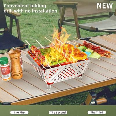 Tragbarer Klapp-Grill Camping Geteilter Edelstahl Feuerstelle Zeltkocher Outdoor Picknick Zubehör Holzkohlegrill Brenner